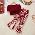 thumbnail image 6 of Babcutegg Girls Summer Two-Piece Outfit – Puff Sleeve Short Top & Printed Wide-Leg Pants Set for Kids Wine Size 4-5, 6 of 6