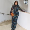 thumbnail image 2 of Women's Feathers Print Turtleneck Long Sleeve Hips Wrapped Long Dress, Slight Perspective, Sexy, 2 of 15
