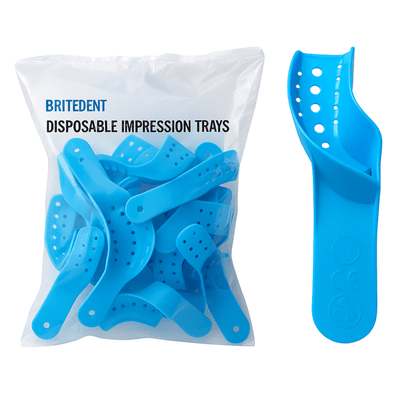 BRITEDENT Disposable Dental Impression Trays #8 – 12 Pack, Light Blue Perforated Trays for Upper Right or Lower Left, Anatomical Fit, Reusable After Sterilization