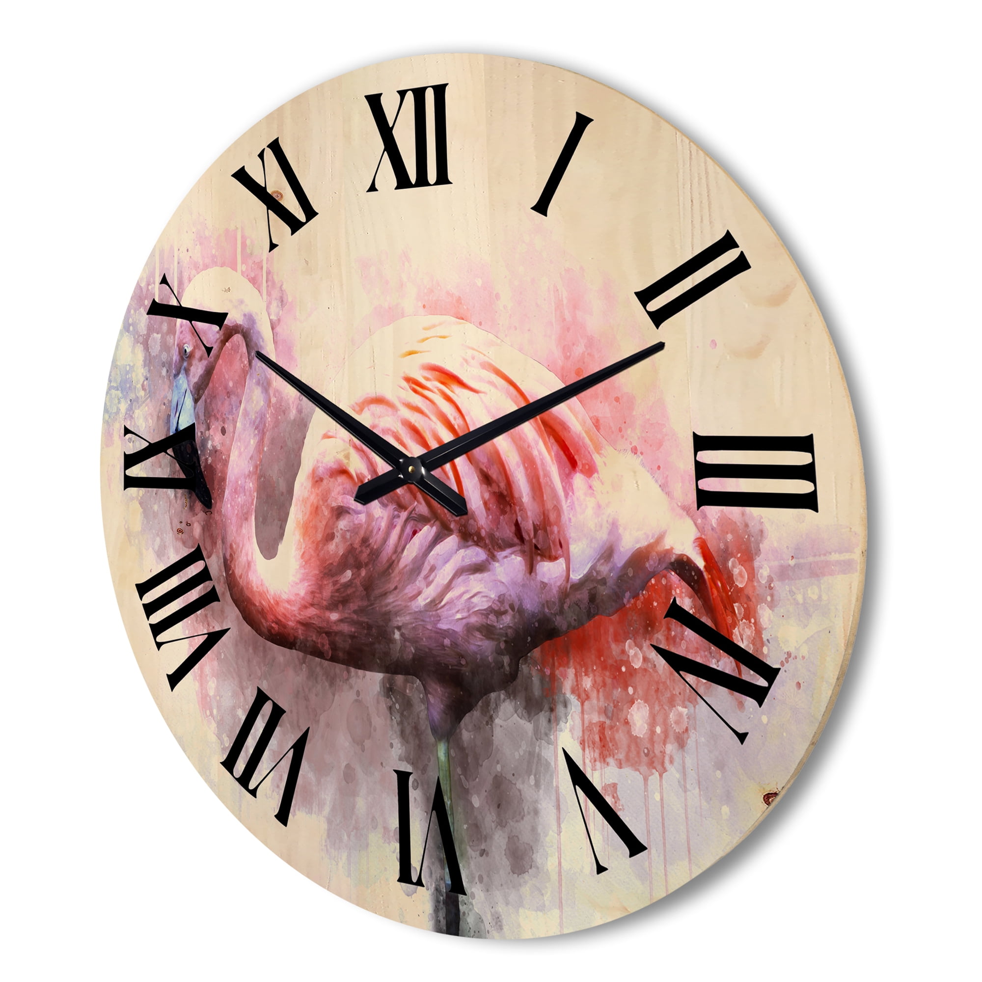 Designart 'Abstract Portrait of Pink Flamingo V' Farmhouse Wood Wall Clock