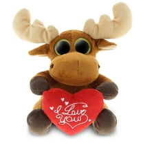 Super Soft Plush Dollibu Brown Moose Big Eye I Love You Valentines Plush