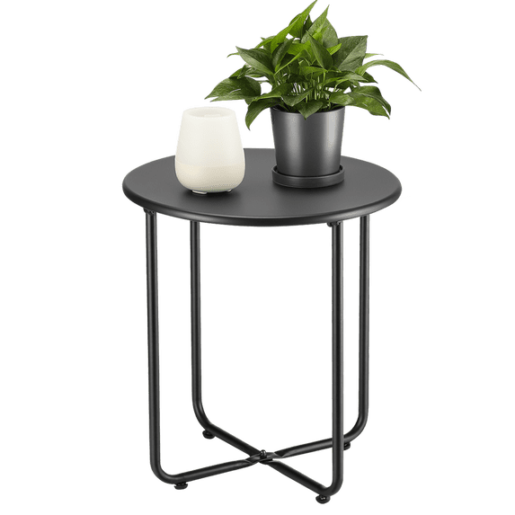 Oyajia Metal Side Snack Table, Accent Anti-Rust Steel Coffee Table, Modern Outdoor End Table, (H) 18.3" x(D) 15.70", Black