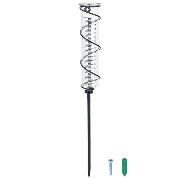 1 Set 17cm Rain Gauge Glass Spiral Rain Measurement Tools Garden Rain Gauge with Metal Frame Rain Measuring Cup with Black Iron Outdoor Tube Glass Rain Gauge Decoration for Garden
