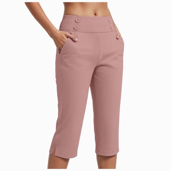 COMVALUE Capris Seniors Women High Waist Stretch Womens Golf Pants Summer with Pockets Work Casual 2026 Pink for Size M
