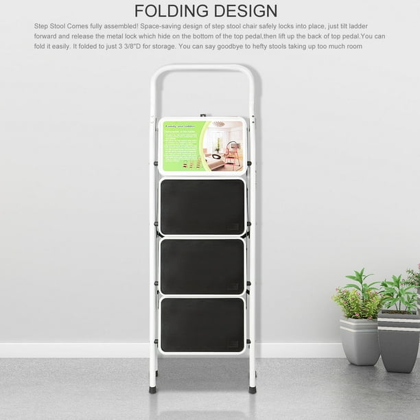 4 Step Ladder Folding Step Stool Portable Sturdy Steel Stepladder with Comfy Grip Handle and Anti slip Step Feet