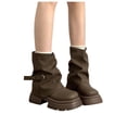 thumbnail image 5 of hopeusnice Slouchy Buckle Mid Calf Boot Round Toe Chunky Sole On Design Street Style Boot Brown 37, 5 of 5