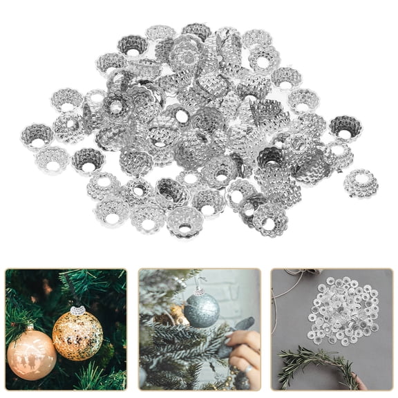 IDEANATEGRATE 100Pcs Round Christmas Ornament Hangers Caps Silver PVC Plastic for Holiday Decorations and DIY Projects