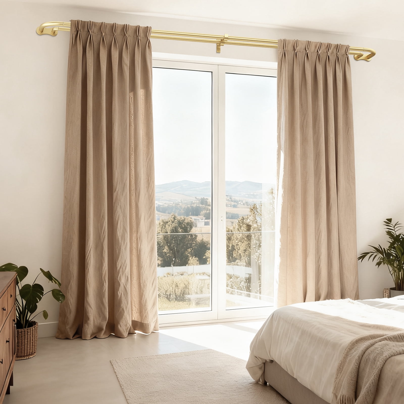 OLV Wrap Around Double Curtain Rods for Window,30-60 inch,Gold