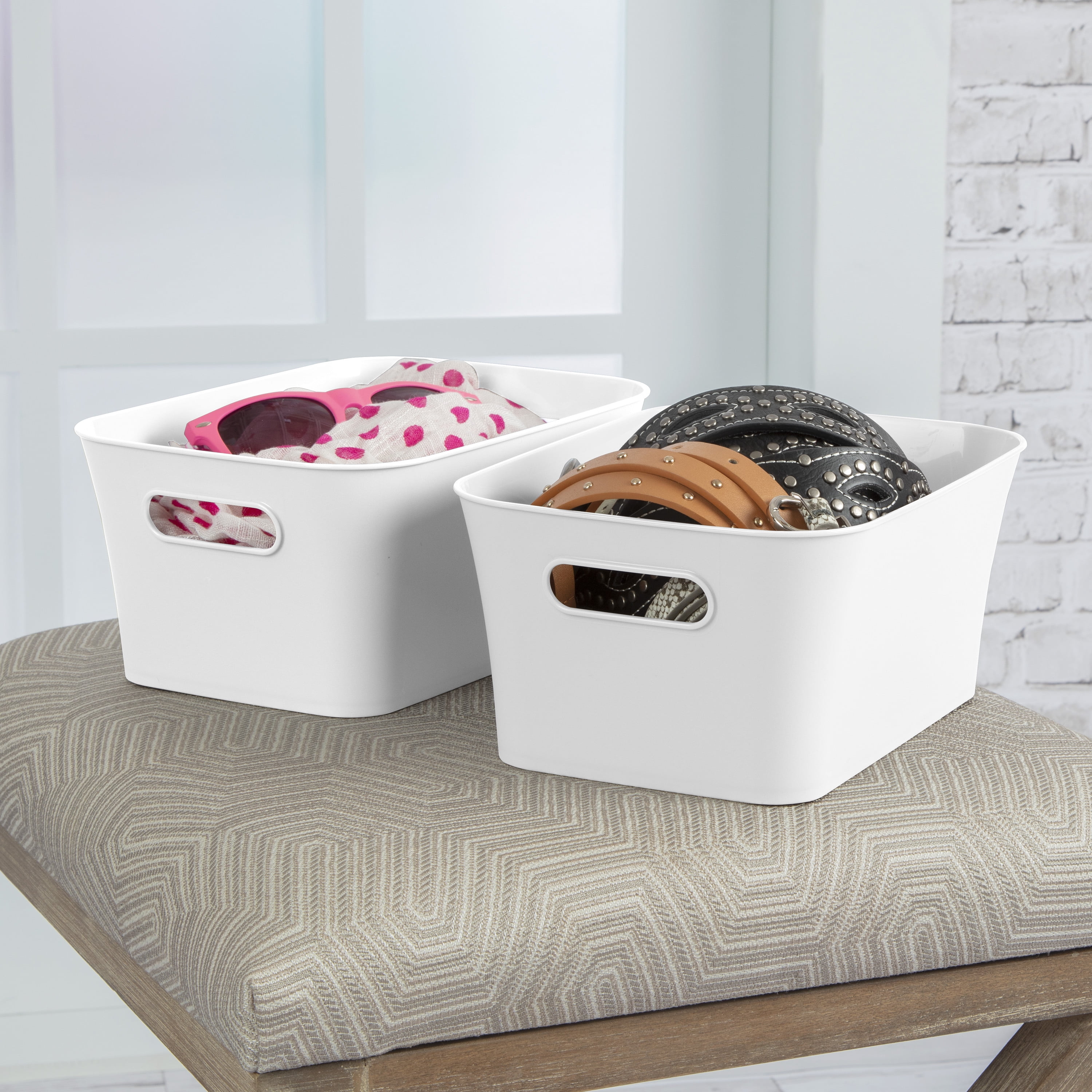 (6 pack) Mainstays Small White 2-Pack Plastic Storage Bins, 9.5 in x 6.8 in x 4.3 in