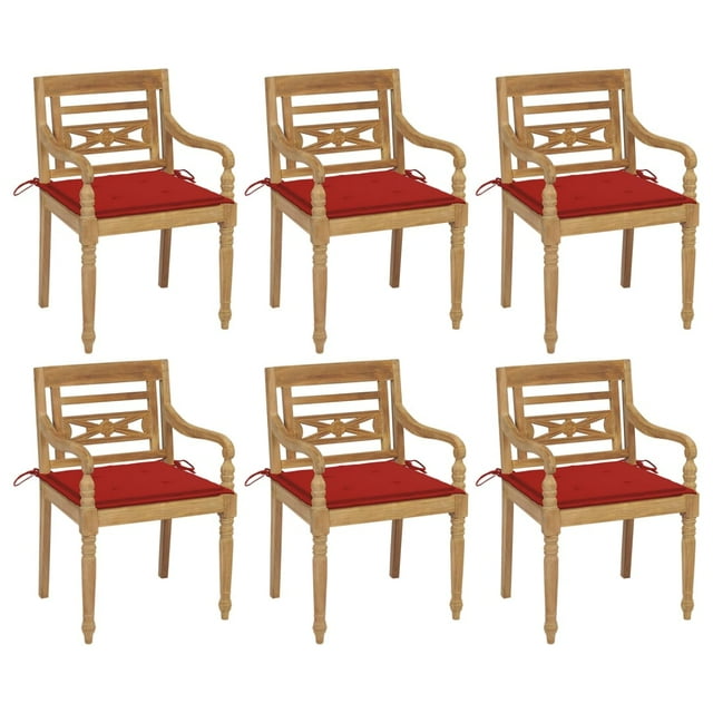 vidaXL Chaises Batavia avec Coussins 6 Pcs Bois de Teck Massif