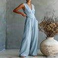thumbnail image 5 of Women Linen Jumpsuits Sleeveless V Neck Elegant Dressy Casual One Piece Pants Romper 2026 Summer Outfits Sky Blue XL, 5 of 5