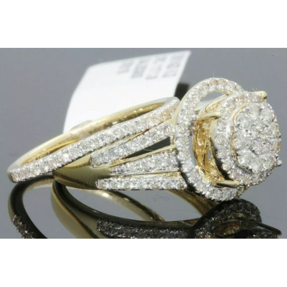 10K YELLOW GOLD 1.50 CARAT WOMENS REAL DIAMOND ENGAGEMENT RING WEDDING BAND SET