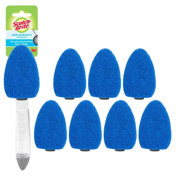 Scotch-Brite - Kit de varita antiarañazos, 1 varita de plato y 7 recambios de esponja, mantiene las manos fuera del lío, elimina los alimentos pegados, lo mejor para ollas y sart
