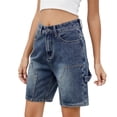 thumbnail image 3 of Pantalones Cortos Cargo Holgados Vintage Hasta la Rodilla con Bolsillos para Mujer, Cintura Alta, Estilo Urbano Y2K. Azul XL, 3 of 10