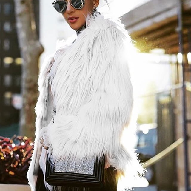 Abrigo de invierno para mujer, abrigo de manga larga y esponjoso, chaqueta corta, abrigo cálido Irfora Blanco L
