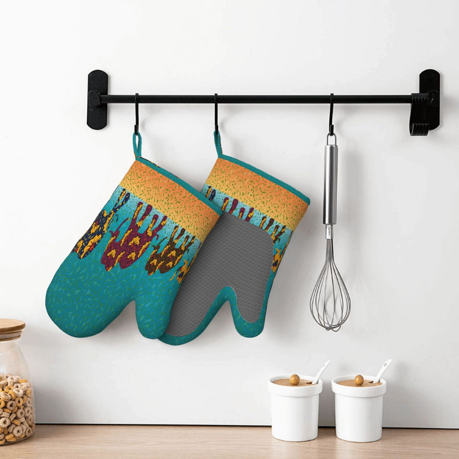 Hirioo Elephants for Silicone Oven Mitts for BBQ, Baking, Cooking, Set of 2, Heat Resistant 260℃, Non-Slip Kitchen Essentials