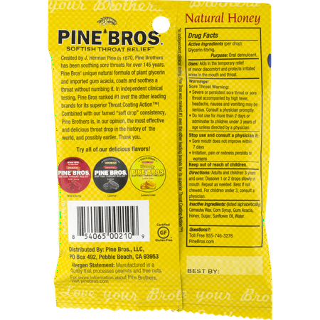 Pine Bros. Softish Throat Drops Value Pack, Natural Honey, 30 ea