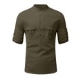 thumbnail image 3 of Kizanda Men Half Button Work Shirt with Chest Pockets Pullover Lightweight Stand Collar Work Comfy Office Shirt Long Sleeve Fall Winter Business Casual Top for Men XXL, 3 of 9