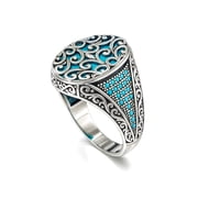 Real 925 Sterling Silver Ring for Men, Turquoise Gemstone Finger Ring, Genuine Handmade Fashion Jewelry for Gifts, Ethnic Designer Rings, Size 11