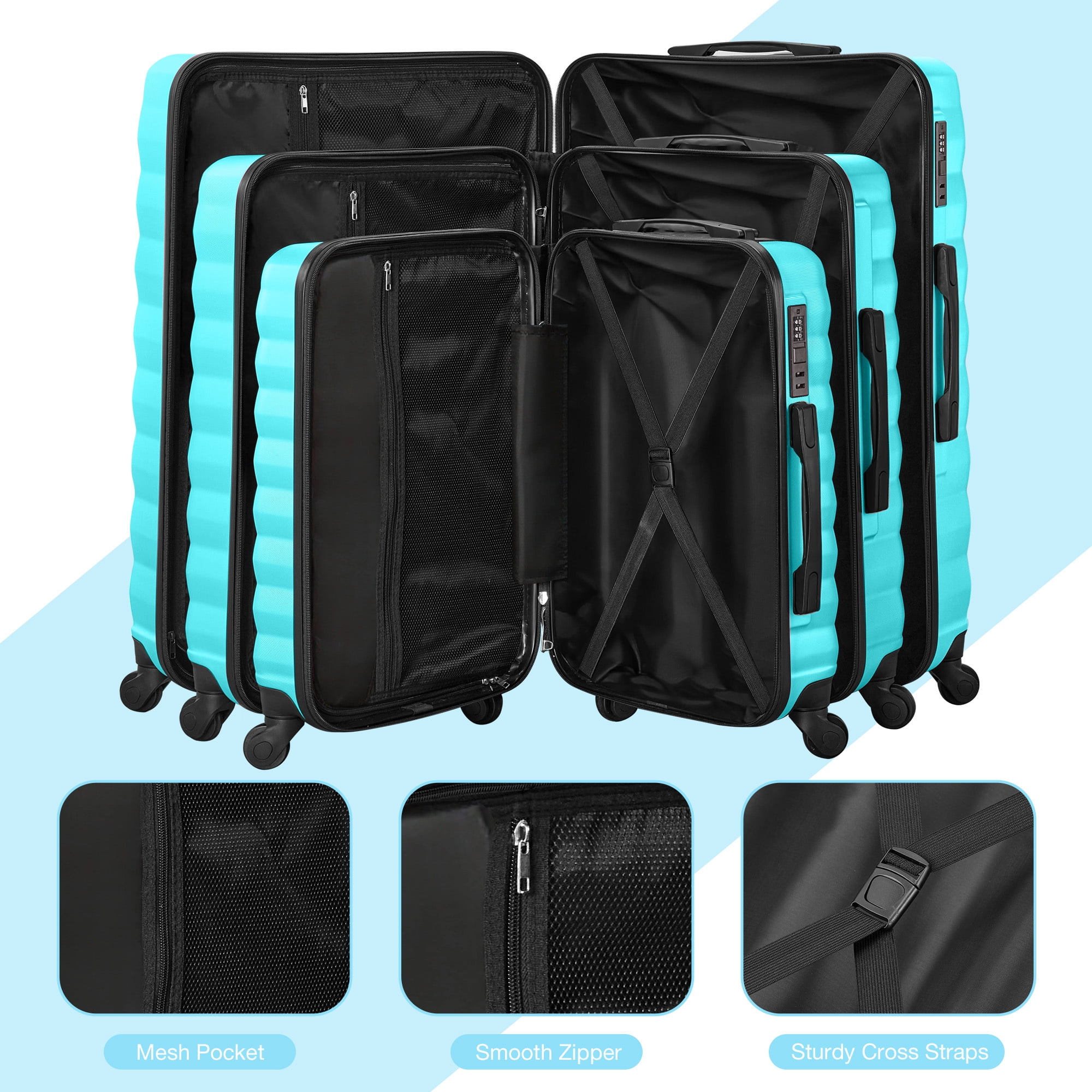 9 Piece Luggage Sets, Hard 20 24 28 inch Luggage with 6 Pieces Organize Bags Travel Suitcases Sets with Wheels,Blue