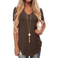 thumbnail image 4 of Women V Neck T Shirt Short Sleeve Tunic Blouse Tops Summer Beach Casual Loose Swallowtail Hem T-Shirt Ladies Plain Pullover Tee, 4 of 4