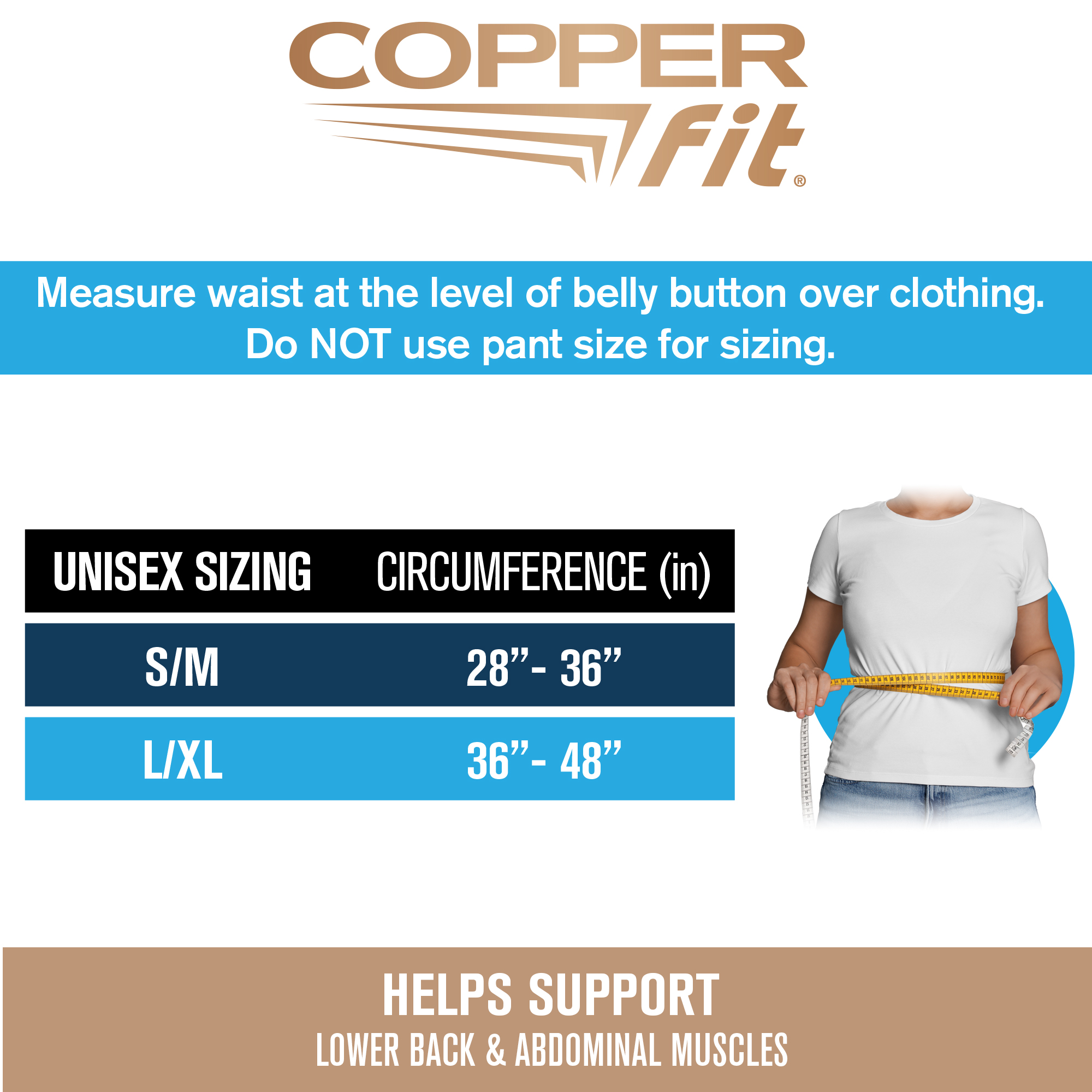 Copper Fit Power Core Back Belt with Power X Straps and Adjustable Lumbar Support, Waists 36" - 48", Large/XL