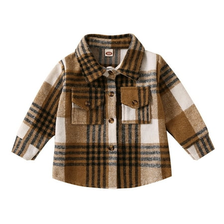 

Winter Coat Shirt Plaid Long Sleeve Turn Down Collar Button Tops Boys Outerwear Jackets & Coats