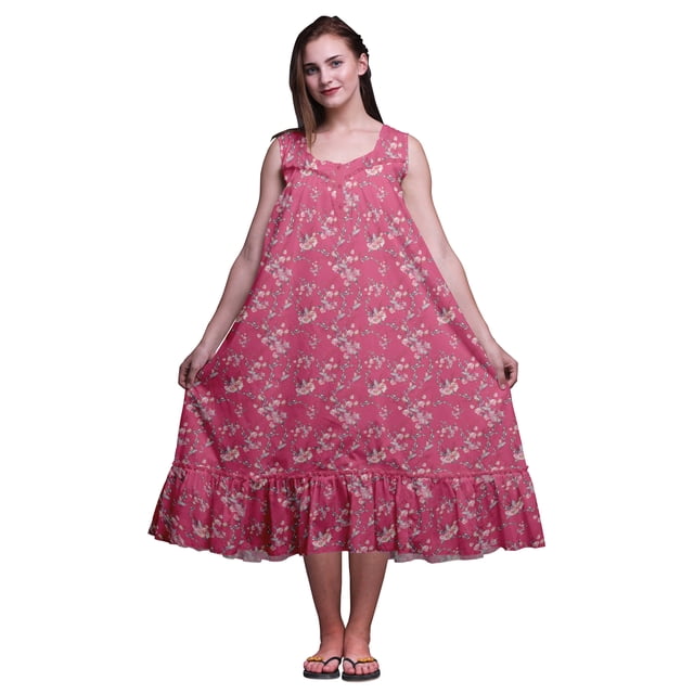 Bimba Rose3 Roses Florales et Renoncules Nuisettes en Coton Imprimé pour Femmes Robe Sans Manches Vêtement de Nuit Robe Maxi Très Grande