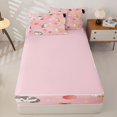 thumbnail image 4 of Manfei Cartoon Cat Zipper Queen Comforter Set with Fitted Sheet and 2 Pillowcases, Sky Star Ribbon Zipper Bedding Set, Pink, Pink Reversible, 4-Piece, 4 of 7