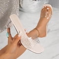 thumbnail image 2 of Gpaecead Women Transparent Rhinestone Chunky Heel Mules Square Open Toe Sparkling Plus Size Shoes Spring Summer Party,Beige, 2 of 8