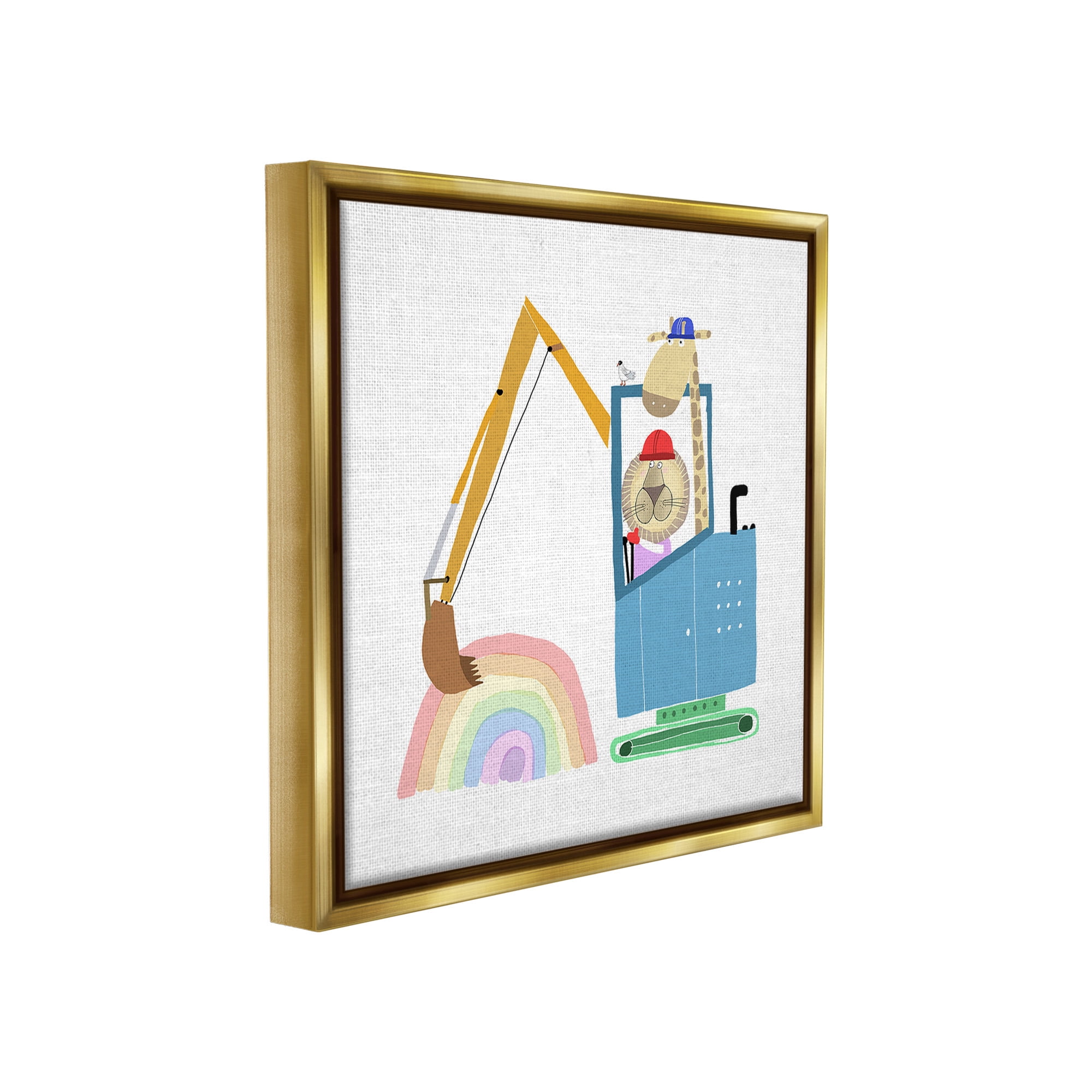 Stupell Industries Animals Digging Rainbow Animals & Insects Painting Gold Floater Framed Canvas Art Print Wall Art, 18 x 18