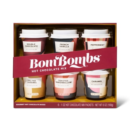 Thoughtfully Hot Chocolate Mix Gift Set in Mini Cup, Flavors Include Double Chocolate, French Vanilla, Peppermint, Salted Caramel and More, Set of 6