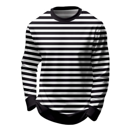 Boys Striped Long Sleeve Base Layer Crew Neck Hoodless Sweatshirt Black 11 Y-12 Y