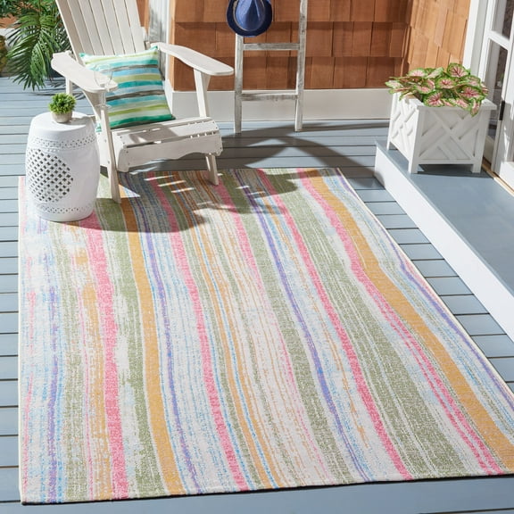 Safavieh Summer Wenona Outdoor Striped Distressed Area Rug, Ivory/Green, 5'3" x 7'6"