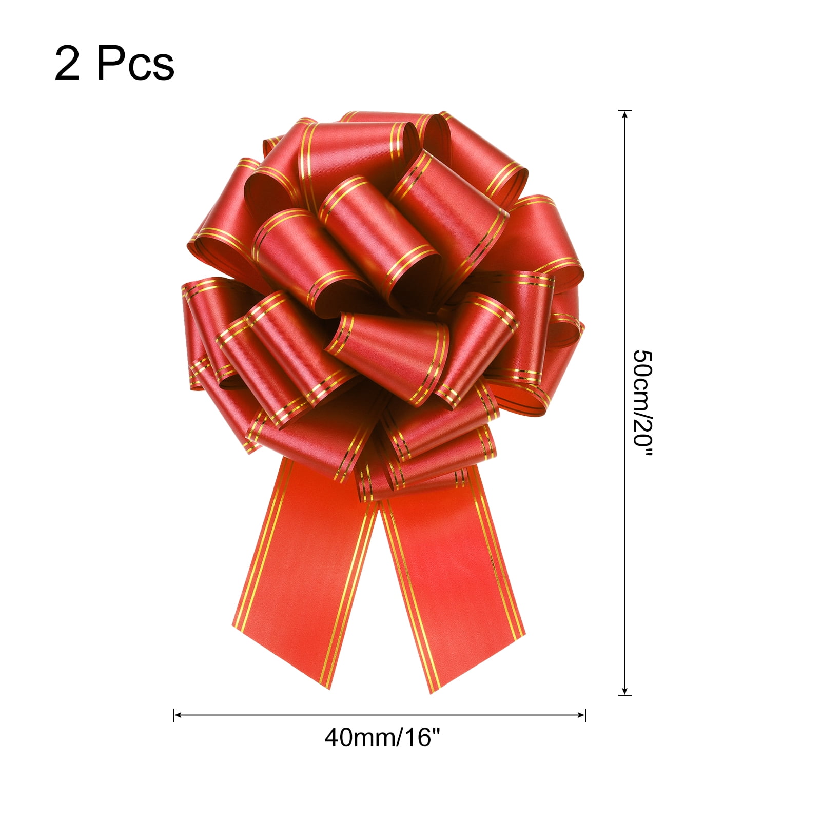 2pcs 16 Inch Giant Large Pull Bow Big Metallic Car Bows Ribbon with Gold Edge for Gift Christmas, Red