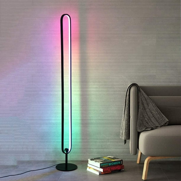 RGB Corner Floor Lamp, Lamp,Lit Lamp,55'' Minimalist Led Metal Corner Light  for Living Room,RGB Lamp for Gaming Room,Remote Control, Black