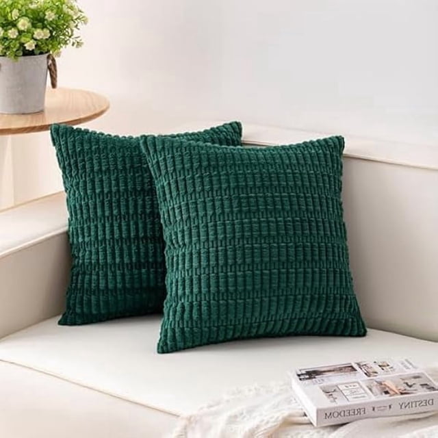 Chenchen Pack of 2 Corduroy Decorative Throw Pillow Covers 22x22 Inch Soft Striped Pillow Covers Modern Farmhouse Home Decor for Sofa Living Room Couch Bed(Blackish Green)