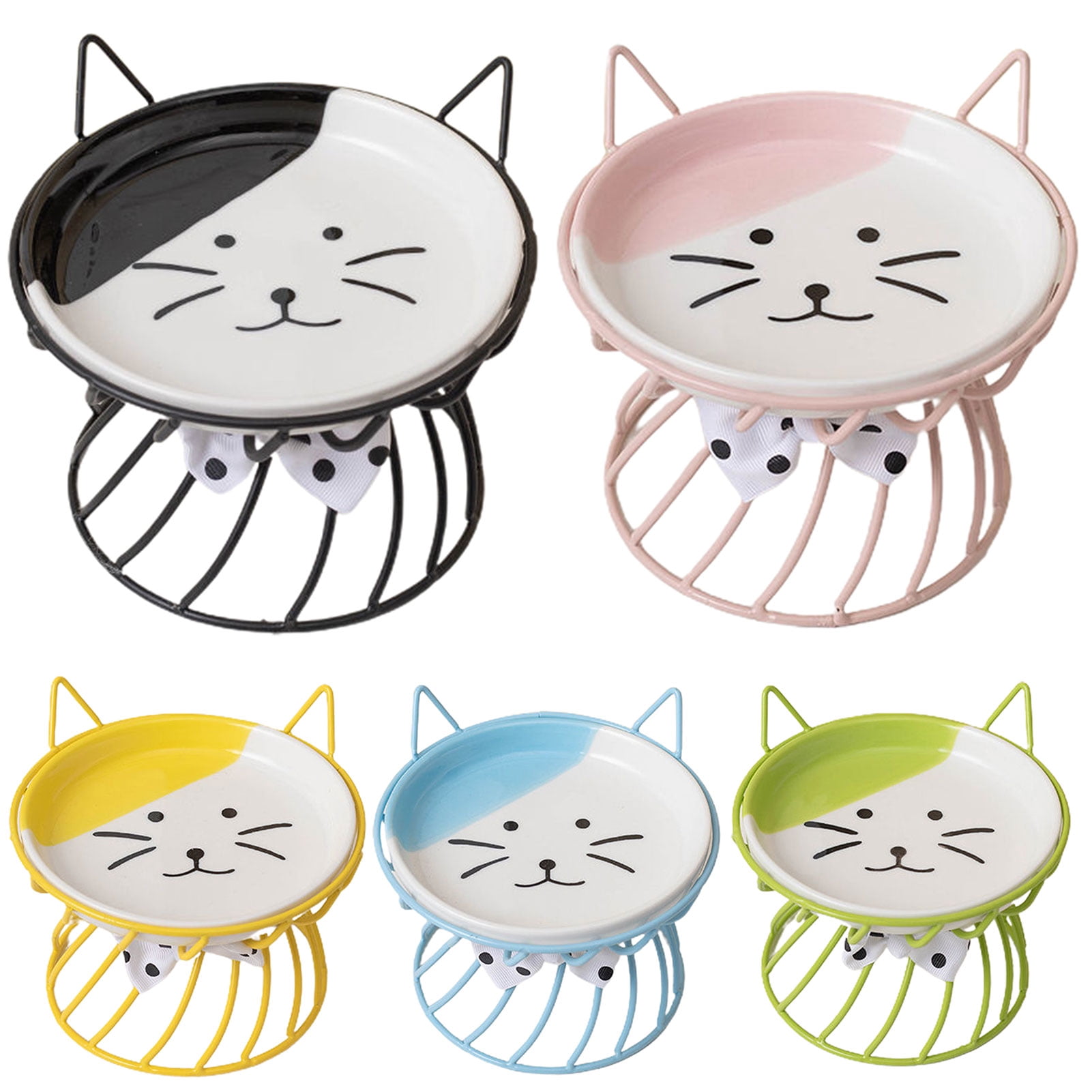 YIFAEUX Elevated Cat Food Bowl Large Capacity Anti-Vomiting Ceramic Cat Dish Plate with Bracket Pet Food Container Pet Supplies