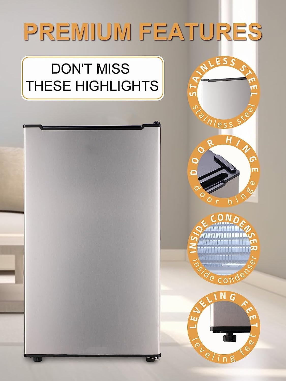 GGTB 3.0 Cu.ft Upright Freezer with Adjustable Thermostat, Reversible Stainless Steel Single Door, Compact Freezer for Home Office Apartment, Silver