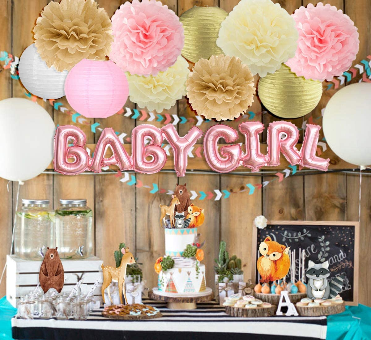 Woodland Baby Shower Decorations Girl Pink Woodland Creatures Baby