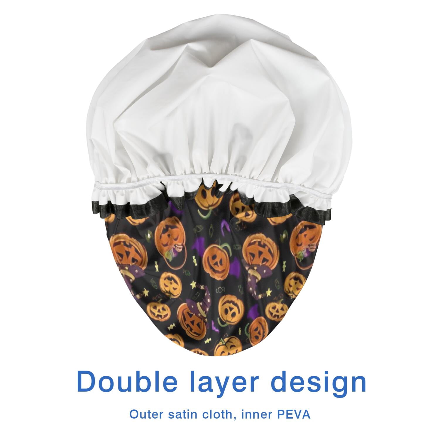 Shower Caps,Halloween Pumpkins with Witch Hats Waterproof Shower Cap for Women 4 Pieces,Double Reusable Hair Cover for Shower PEVA Elastic Stretch Hem