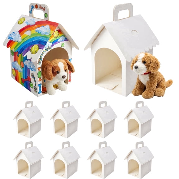 10 Pcs Dog Party Favor Boxes, Adopt a Puppy House Shaped Treat Gift Box with Handle for Kids DIY Crafting Birthday