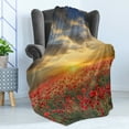 thumbnail image 4 of Flower Soft Flannel Fleece Blanket, Poppy Field Sunset Sky Evening View Golden Yellow Sun Rays Dark Clouds Graphic Art, Cozy Plush for Indoor and Outdoor Use, 70" x 90", Multicolor, by Ambesonne, 4 of 5