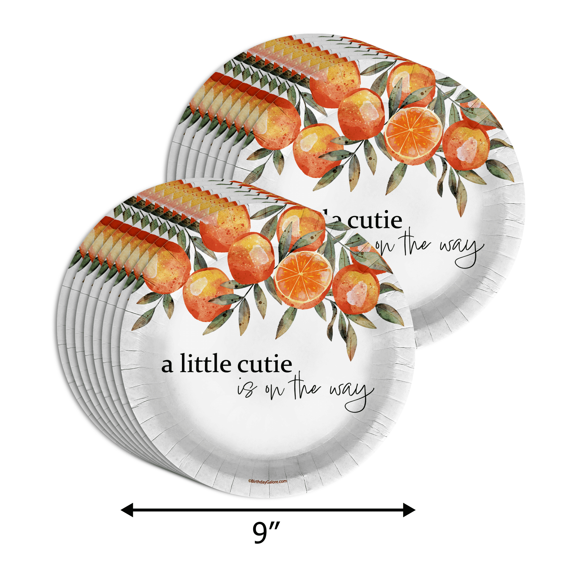 Our Little Cutie Is On The Way Baby Shower Party Supplies - 64 Piece Oranges Baby Shower Tableware Set Includes Large 9" Dinner Plates and 8" Dessert Paper Plates Napkins Cups - Kit for 16