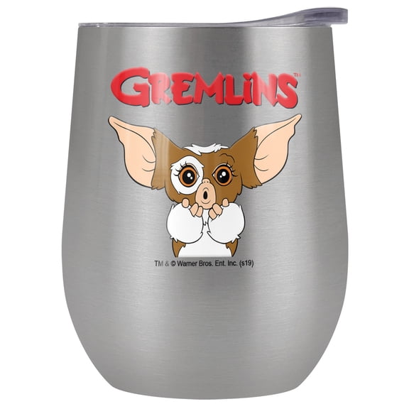 Gremlins Official Gizmo Logo 12 OZ Stemless Wine Tumbler, Stainless Steel Travel Cup|Lake Tumbler|Insulated with Leak Resistant Slide-Lock Lid, Stainless Steel