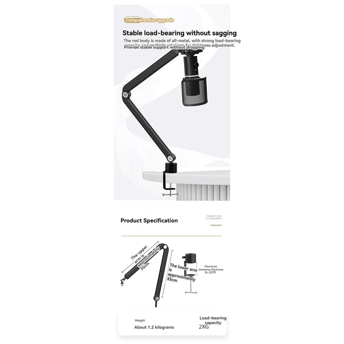 Microphone Boom Arm,360°Rotatable Mic Stand,Microphone Holder with 3/8in 5/8in Adapters,Microphone Arm with Accessories,1 * Cantilever bracket 1 set * accessories 1 * English manual,Black