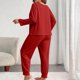 thumbnail image 4 of Conjunto de pantalones y blusa de poliéster para mujer, de talla grande, a la moda, de manga larga y color liso, informal, para estar en casa, 4 of 4