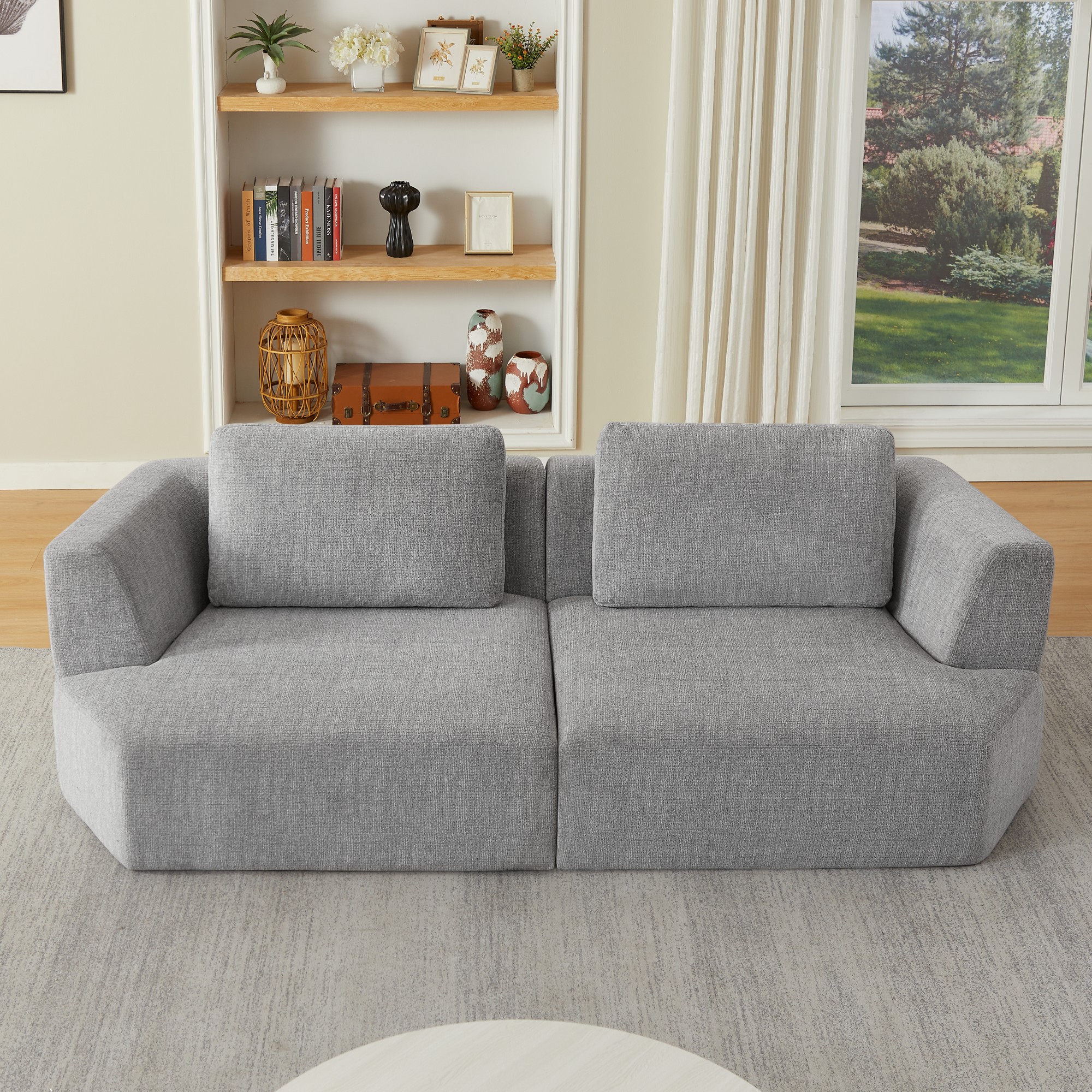 Leumius Modern Oversized 3 Seater Compressed Sofa,Chenille Sofa Couch with Deep Seating Upholstered Sofa for Space-Saving,Living Room,No Assembly,Grey