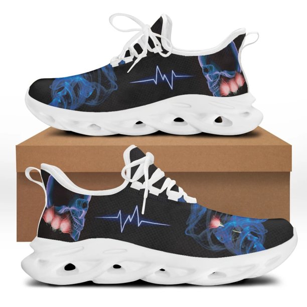 Yikeluo Zapatillas planas de malla informales con estampado azul para tecnólogo radiológico, ligeras, con cordones, para mujer