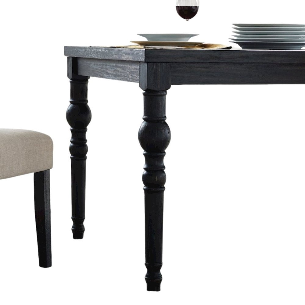 FurniFact Traditional Black Wooden Dining Table with Turned Legs for Kitchen Use